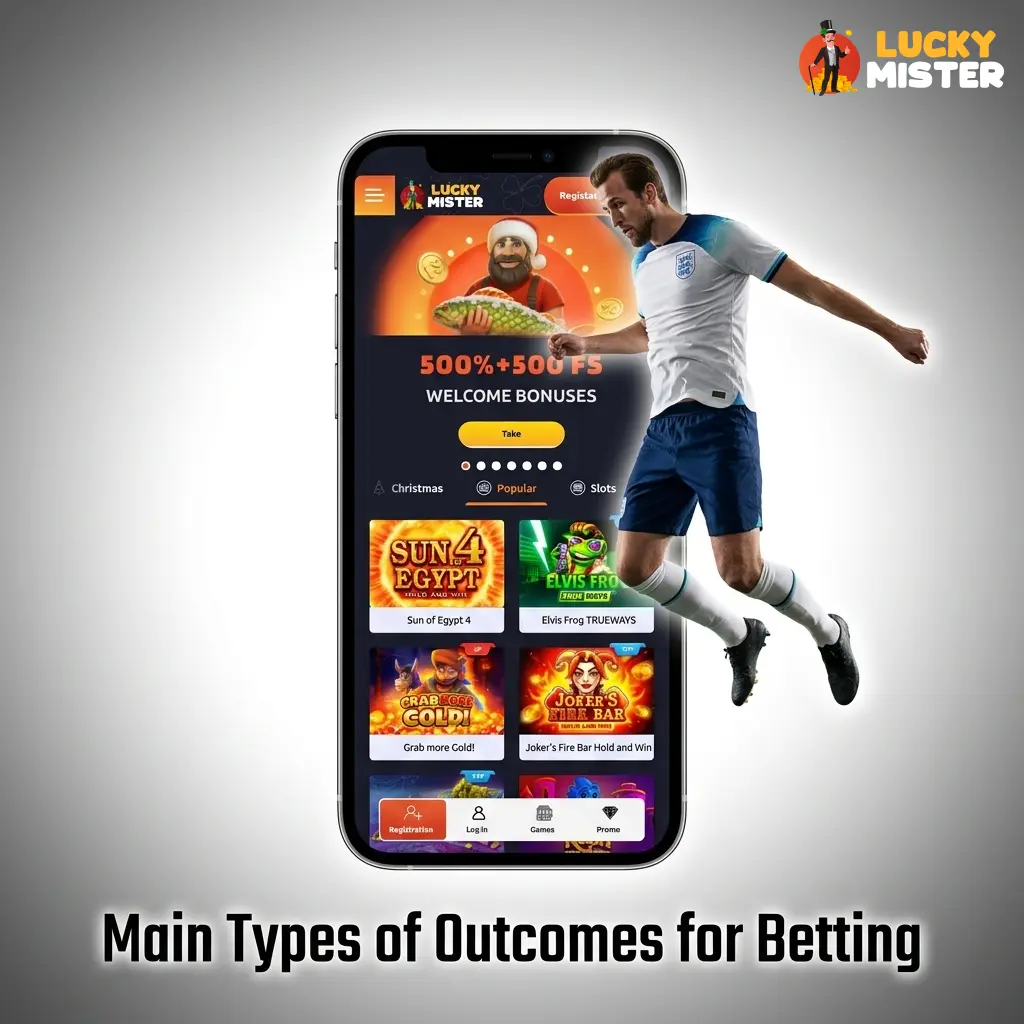 Sports betting outcome types including match winner, over/under, and handicap options for UK players on LuckyMister