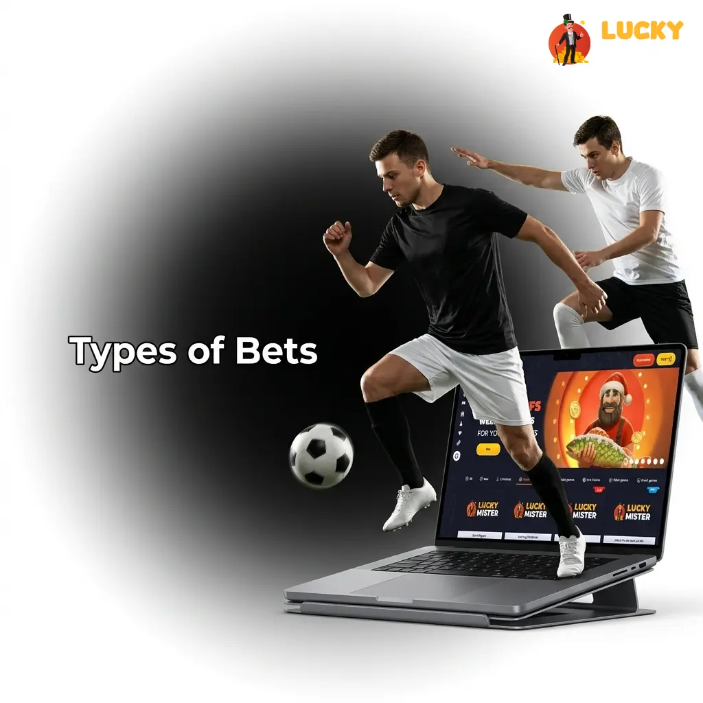 Diagram showing single, accumulator, and system bet types available at LuckyMister for UK bettors