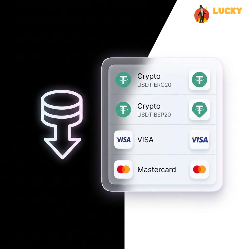 LuckyMister withdrawal methods including USDT ERC20, Visa, and Mastercard with KYC verification steps for UK players